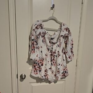 Torrid White Floral Smocked Blouse